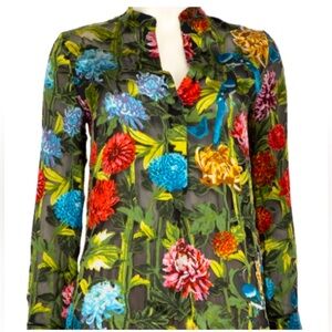 Alice  + Olivia Amos Silk Floral Sheer Long Sleeve Blouse Sz XS